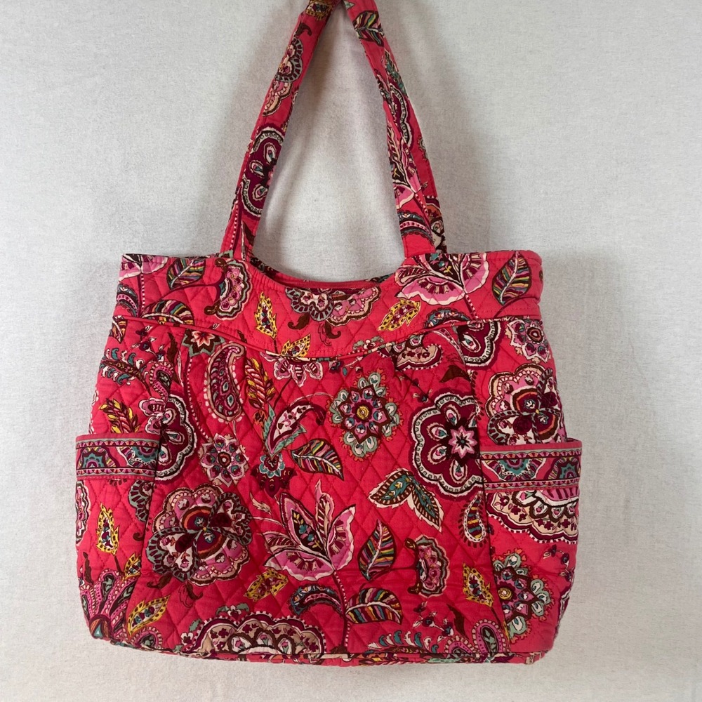 Vera Bradley Pink Paisley Floral Quilted Tote Bag Shoulder Purse Cotton